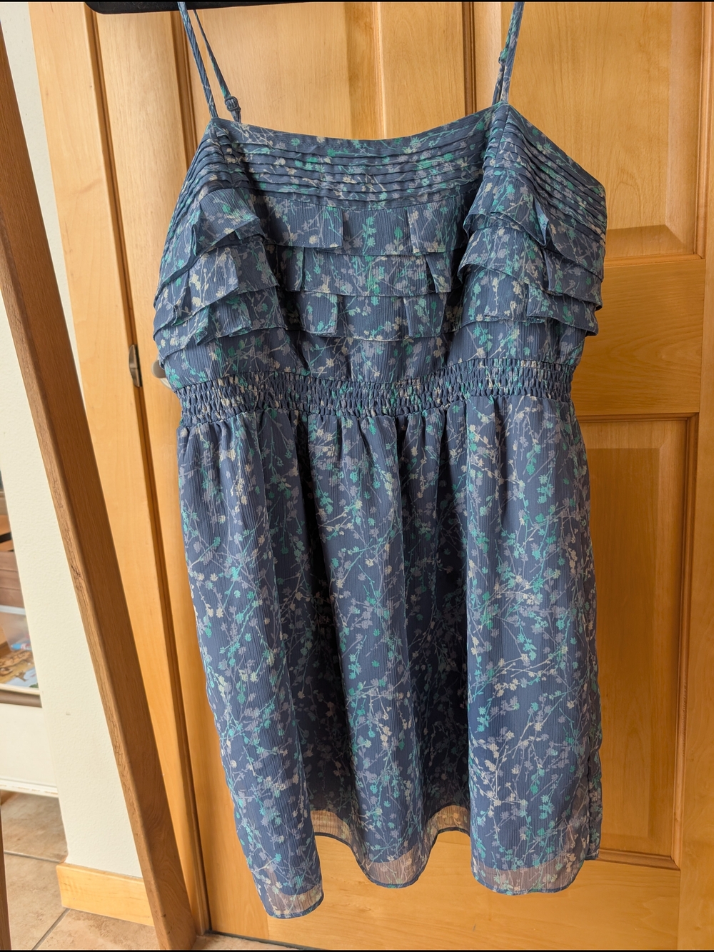 LC Lauren Conrad Teal and Navy Floral Spaghetti Strap Dress - Picture 2 of 10